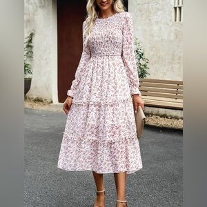 Smocked Flounce Sleeve Midi Dress